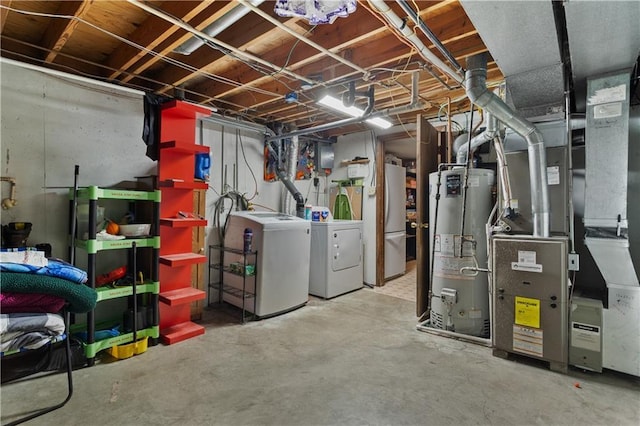 117 Ellison Way, Independence, MO 64050 - unfinished below grade area featuring gas water heater, independent washer and dryer, heating unit, and freestanding refrigerator