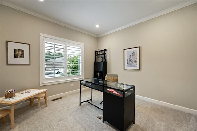 144 SE Riley St, Blue Springs, MO 64064 - office space with crown molding, light colored carpet, and recessed lighting