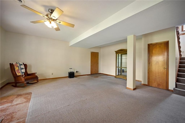 23800 Lucille Ln, Peculiar, MO 64078 - unfurnished room featuring stairs, carpet flooring, and ceiling fan