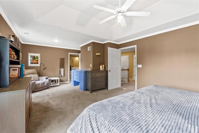 24137 W 57th Ter, Shawnee, KS 66226 - bedroom featuring light carpet, crown molding, and ceiling fan