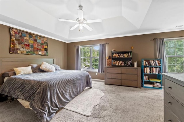 24137 W 57th Ter, Shawnee, KS 66226 - carpeted bedroom with a raised ceiling, ornamental molding, and ceiling fan