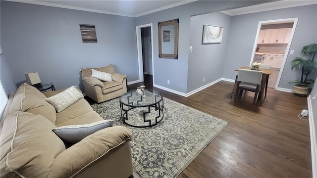 4216 E 67th Ter, Kansas City, MO 64132 - living area featuring dark wood finished floors and crown molding