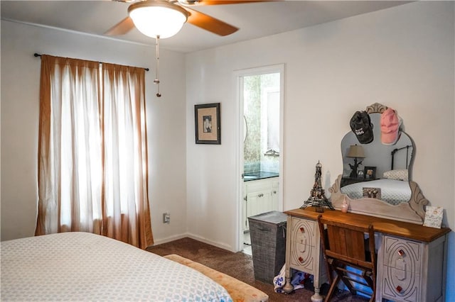 1902 Snowdrop Cir, Liberty, MO 64068 - bedroom with carpet, connected bathroom, and a ceiling fan
