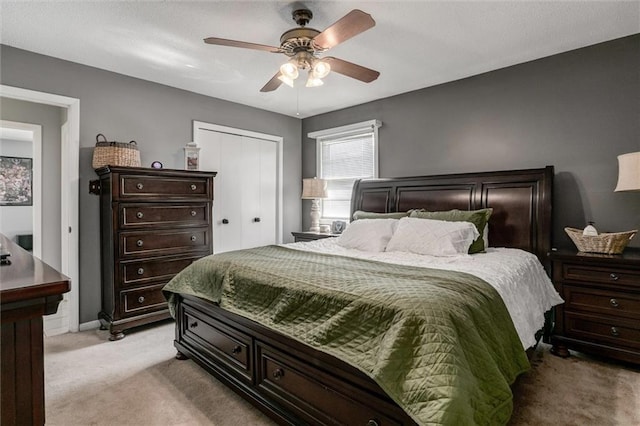 34065 W 135th St, Olathe, KS 66061 - bedroom with light colored carpet, a closet, and ceiling fan