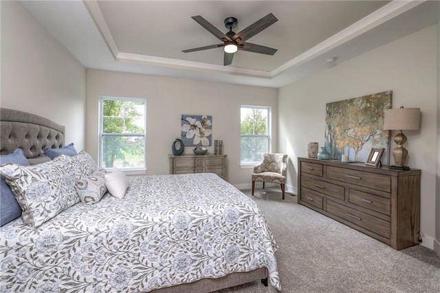 24110 W 95th St, Lenexa, KS 66227 - bedroom featuring multiple windows, a raised ceiling, carpet flooring, and a ceiling fan