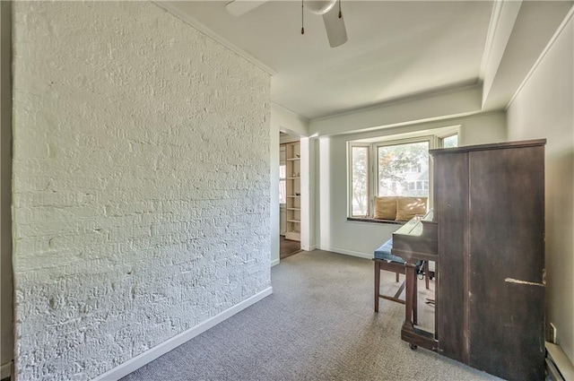 11 W 70th St, Kansas City, MO 64113 - carpeted office featuring ceiling fan, ornamental molding, and a textured wall