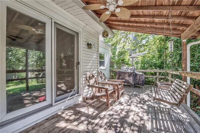 11 W 70th St, Kansas City, MO 64113 - wooden terrace featuring a ceiling fan