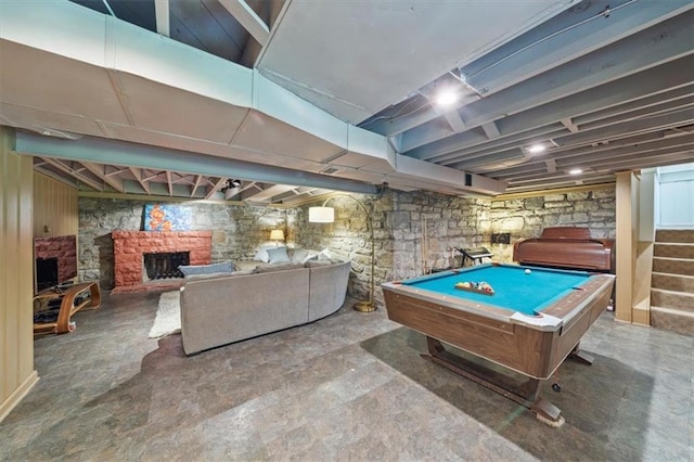8315 Lee Blvd, Leawood, KS 66206 - rec room with a fireplace and billiards