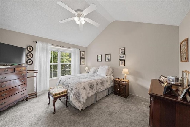 3568 NE Austin Dr, Lees Summit, MO 64064 - bedroom with vaulted ceiling, light colored carpet, ceiling fan, and a textured ceiling