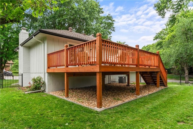 3005 Elmira Ct, Independence, MO 64057 - rear view of house featuring a chimney, a wooden deck, and stairs
