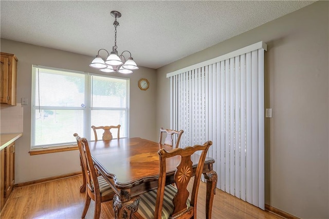1705 N Jones Ct, Independence, MO 64056 - dining area with light wood-type flooring, a chandelier, and a textured ceiling