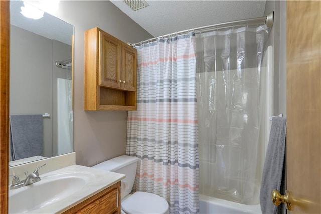 1705 N Jones Ct, Independence, MO 64056 - bathroom with vanity, shower / bath combination with curtain, and a textured ceiling