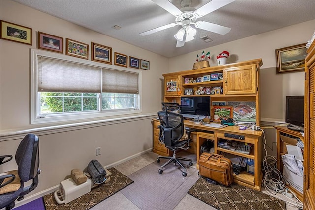 5118 SW Pelican Pt, Lees Summit, MO 64082 - carpeted office featuring ceiling fan and a textured ceiling