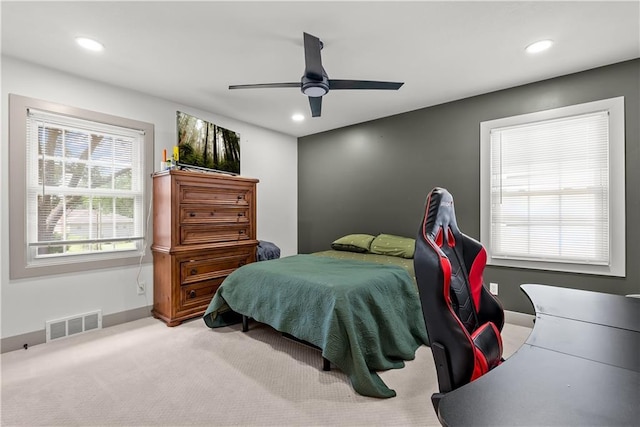 6101 E 107th St, Kansas City, MO 64134 - carpeted bedroom with recessed lighting and a ceiling fan