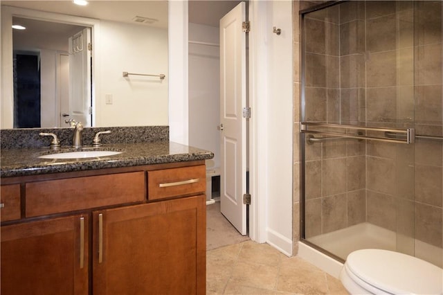 600 Admiral Blvd Unit 1505, Kansas City, MO 64106 - full bathroom featuring vanity, a stall shower, tile patterned floors, and recessed lighting