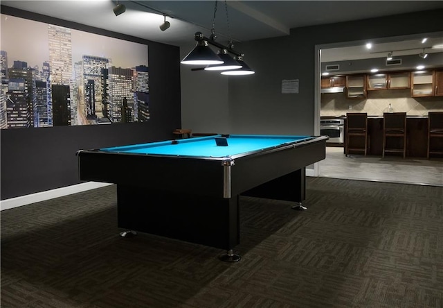 600 Admiral Blvd Unit 1505, Kansas City, MO 64106 - game room with rail lighting, billiards, and dark colored carpet