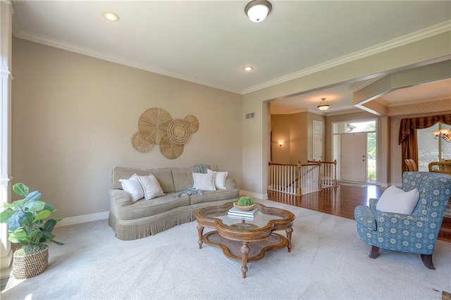 16042 Overbrook Ln, Stilwell, KS 66085 - carpeted living room with recessed lighting and ornamental molding