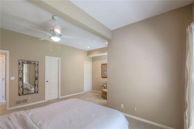 16042 Overbrook Ln, Stilwell, KS 66085 - bedroom featuring light carpet, recessed lighting, and ceiling fan