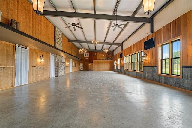 204 E Casey Rd, Lone Jack, MO 64070 - garage with ceiling fan and wooden walls