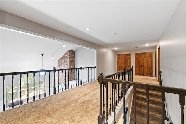 414 N 4th St, Gower, MO 64454 - hall featuring carpet flooring, recessed lighting, and rail lighting