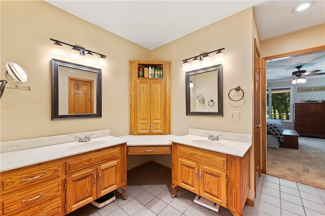 414 N 4th St, Gower, MO 64454 - full bathroom featuring tile patterned floors, ensuite bath, vanity, and a ceiling fan