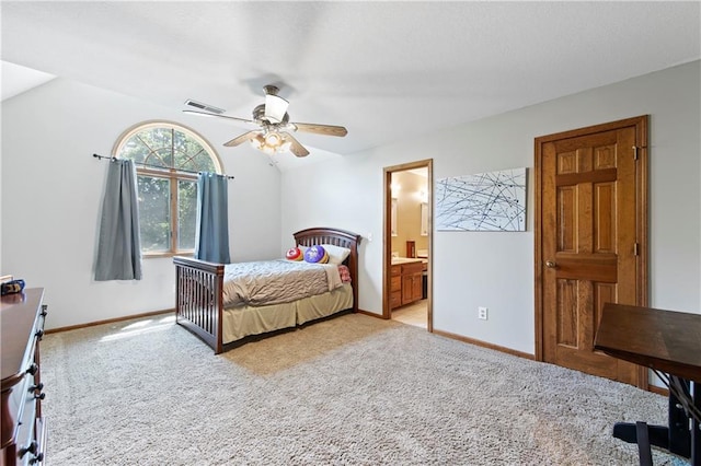 414 N 4th St, Gower, MO 64454 - bedroom with light colored carpet, ensuite bathroom, and ceiling fan