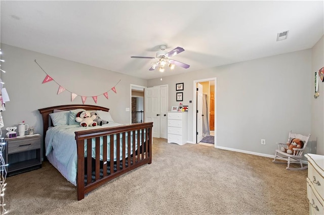 414 N 4th St, Gower, MO 64454 - bedroom featuring light carpet and a ceiling fan