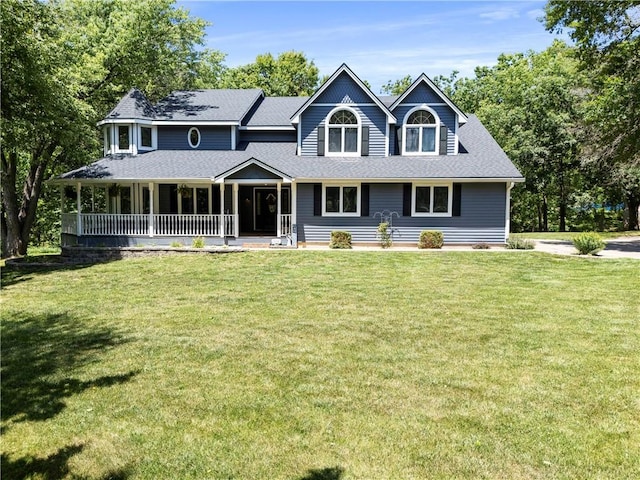 414 N 4th St, Gower, MO 64454 - view of front facade featuring covered porch, a front yard, and a shingled roof