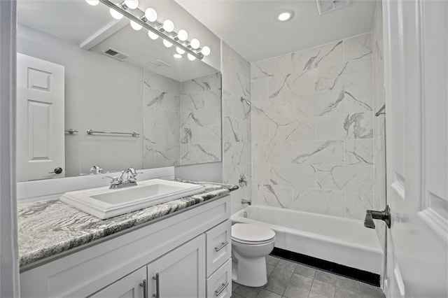 4143 Roanoke Rd Unit 10, Kansas City, MO 64111 - full bath with vanity, shower / tub combination, tile patterned flooring, and recessed lighting