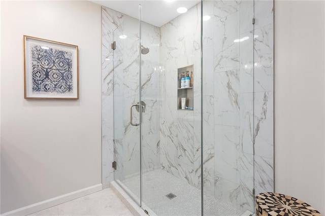 1304 Nashua Rd, Liberty, MO 64068 - bathroom featuring a marble finish shower and baseboards
