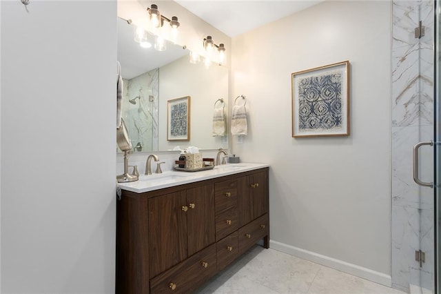 1304 Nashua Rd, Liberty, MO 64068 - full bathroom featuring double vanity and a marble finish shower