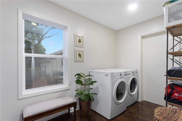 1304 Nashua Rd, Liberty, MO 64068 - laundry area with washer and clothes dryer and dark wood-style floors