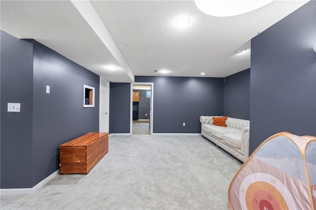 14712 Woodward St, Overland Park, KS 66223 - living area featuring carpet, a textured ceiling, and recessed lighting