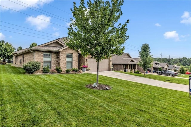 21404 W 47th Ter, Shawnee, KS 66218 - view of front of house featuring driveway, brick siding, a front lawn, and a garage