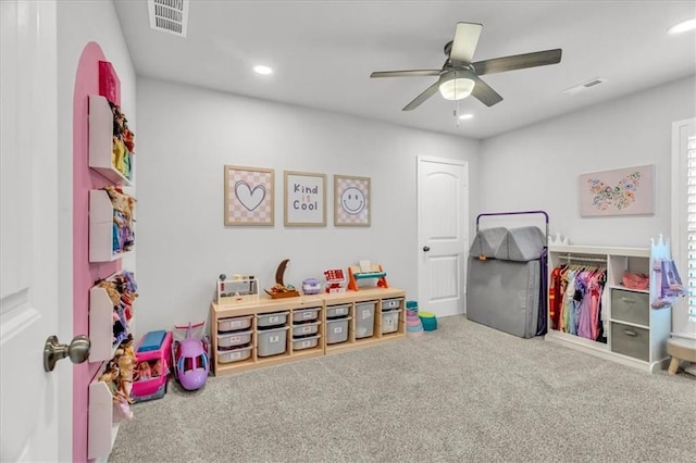 21404 W 47th Ter, Shawnee, KS 66218 - playroom featuring carpet, a ceiling fan, and recessed lighting