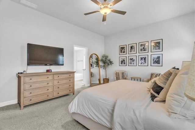 21404 W 47th Ter, Shawnee, KS 66218 - bedroom featuring light carpet, ceiling fan, and ensuite bath