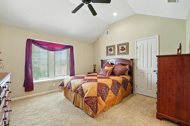 2312 NE Sweet Water Dr, Lees Summit, MO 64086 - bedroom featuring lofted ceiling, light carpet, a ceiling fan, and recessed lighting