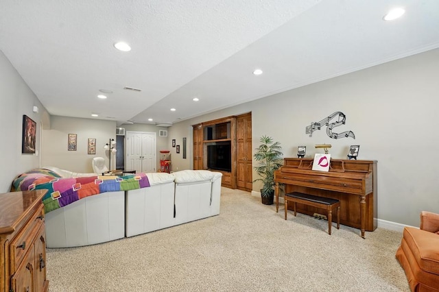2312 NE Sweet Water Dr, Lees Summit, MO 64086 - living room featuring recessed lighting and light carpet
