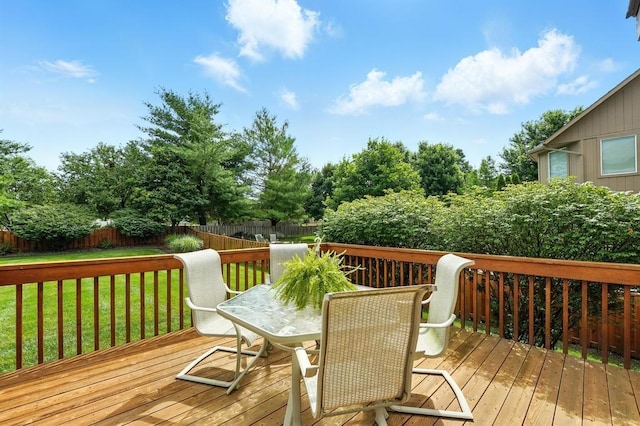 2312 NE Sweet Water Dr, Lees Summit, MO 64086 - wooden terrace featuring a fenced backyard and outdoor dining space