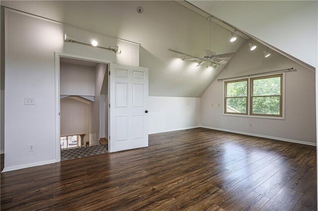 26528-23.09 S Metcalf Rd, Louisburg, KS 66053 - additional living space with hardwood / wood-style flooring, lofted ceiling, and ceiling fan