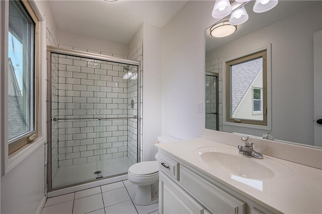 26528-23.09 S Metcalf Rd, Louisburg, KS 66053 - full bath with tile patterned floors, a shower stall, and vanity
