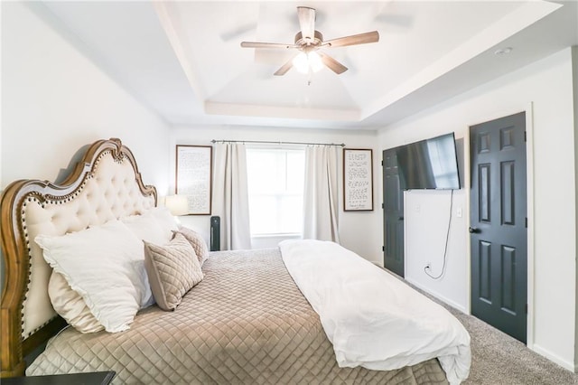 580 SE 110th St, Warrensburg, MO 64093 - bedroom with a raised ceiling, carpet flooring, and ceiling fan