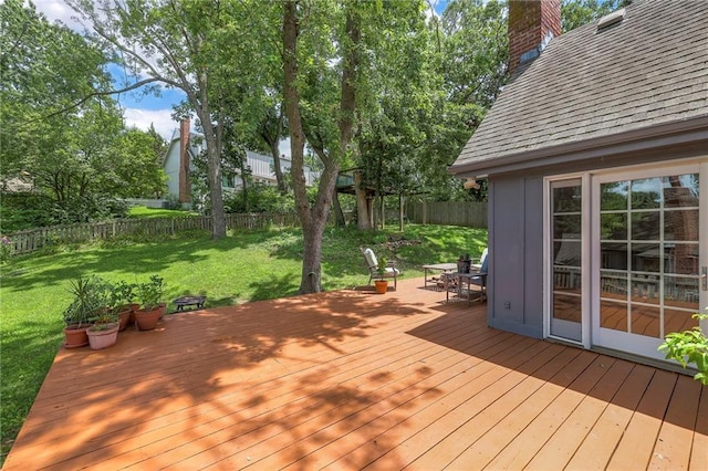 6919 Albervan St, Shawnee, KS 66216 - wooden terrace with a fenced backyard and outdoor dining area