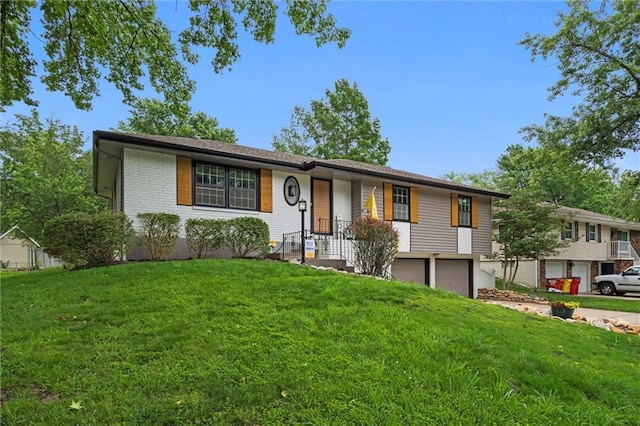 1208 SW Speas Dr, Blue Springs, MO 64014 - single story home featuring a garage, a front yard, and brick siding