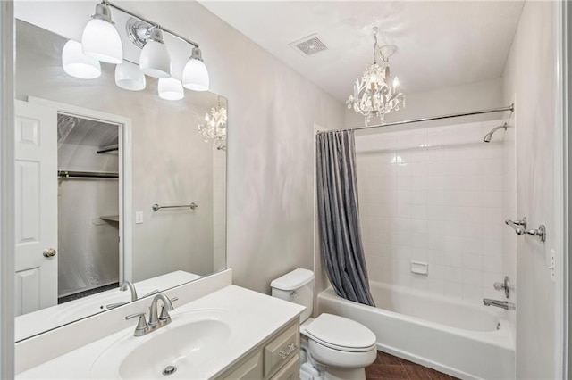 12909 Maple St, Overland Park, KS 66209 - full bath featuring shower / bathtub combination with curtain, vanity, and a chandelier