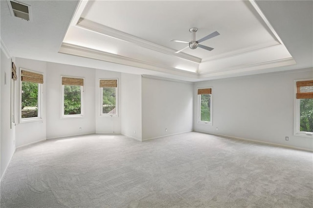 12909 Maple St, Overland Park, KS 66209 - unfurnished room featuring a tray ceiling, ornamental molding, a ceiling fan, and carpet flooring