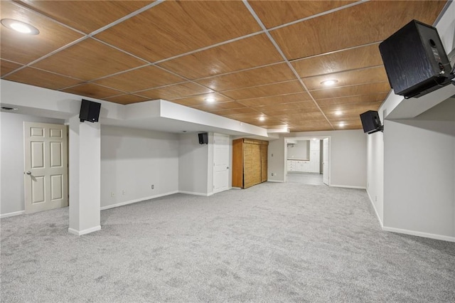 12909 Maple St, Overland Park, KS 66209 - finished basement featuring carpet flooring, recessed lighting, and wood ceiling