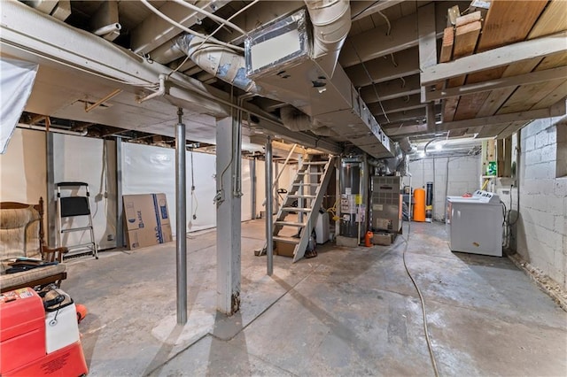 218 N 25th St, Kansas City, KS 66102 - unfinished basement with washer and clothes dryer, gas water heater, and heating unit