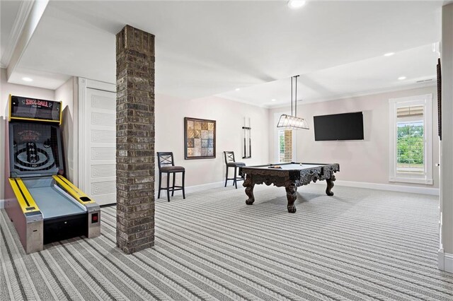 18405 371st Hwy, Platte City, MO 64079 - rec room with carpet flooring, pool table, healthy amount of natural light, recessed lighting, and crown molding