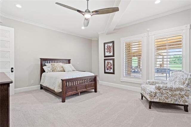 18405 371st Hwy, Platte City, MO 64079 - bedroom featuring light colored carpet, recessed lighting, crown molding, and ceiling fan